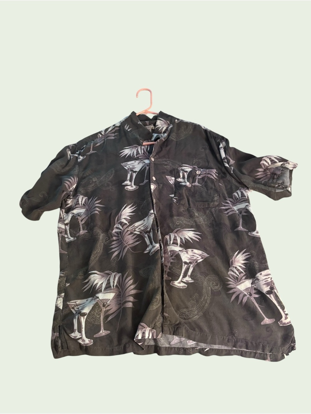 Dark Green Tropical Martini Print Short-Sleeve Shirt Jacket